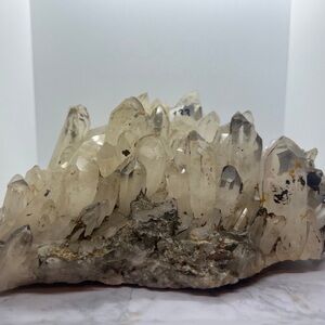 Natural Clear Quartz Crystal Cluster with Hematite